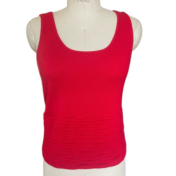 Lafayette 148 100% Cashmere Cherry Red Knit Shirt Tank Top Size Medium - Picture 1 of 5